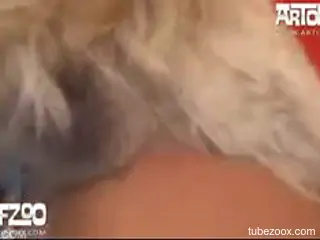Furry dog humps woman in the pussy and she loves it