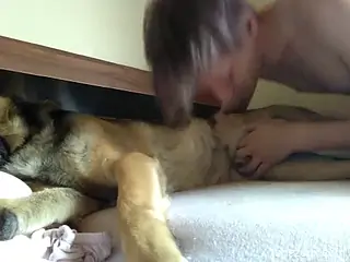 Gay dude puts that dog cock in his sexy mouth
