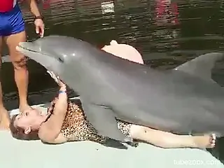 Cuban granny getting humped by a sexy dolphin
