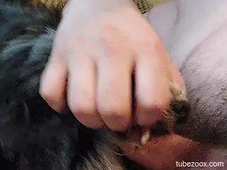 Zoophile is shoving his cock in dog's throat