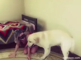 Blonde babe plays with her dog's penis in excellent perversions